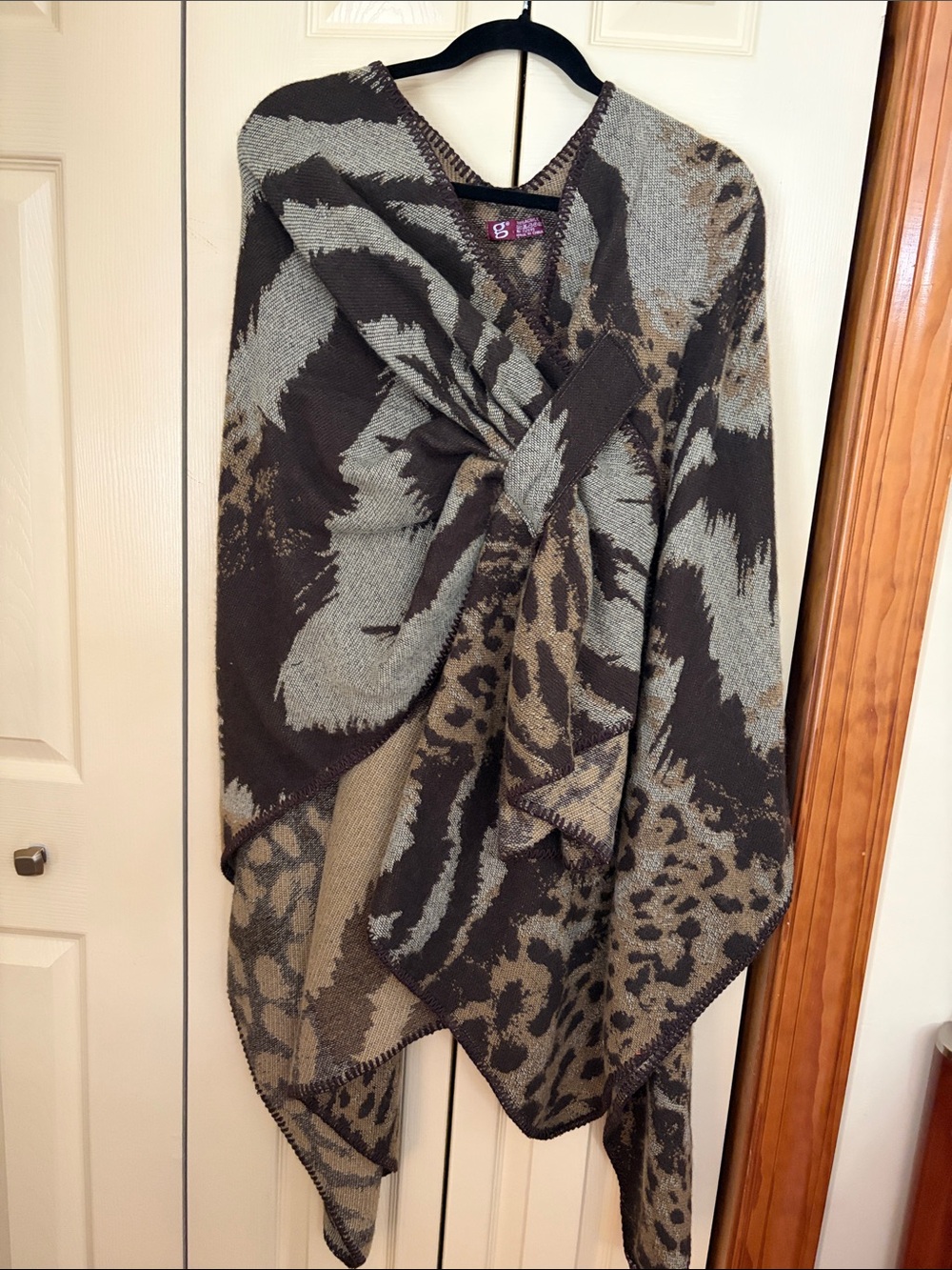 Brown and Gray Animal Print Wrap Poncho